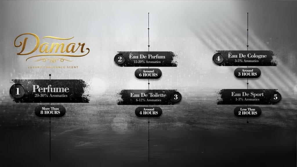 Infographic showing the concentrations of 5 types of Long-Lasting Perfumes