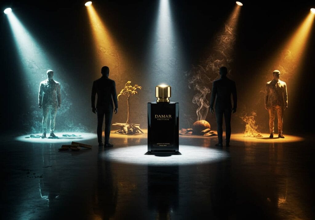 5 different bottles of Damar Men's Cologne representing different scent personalities 1