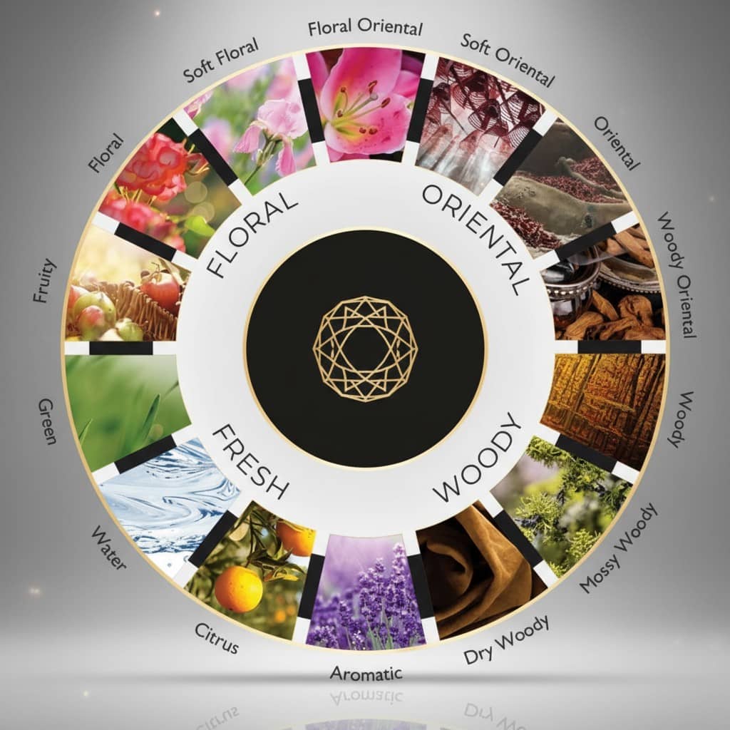 The Fragrance Wheel diagram showing the 4 main families of Luxury Fragrances (2)