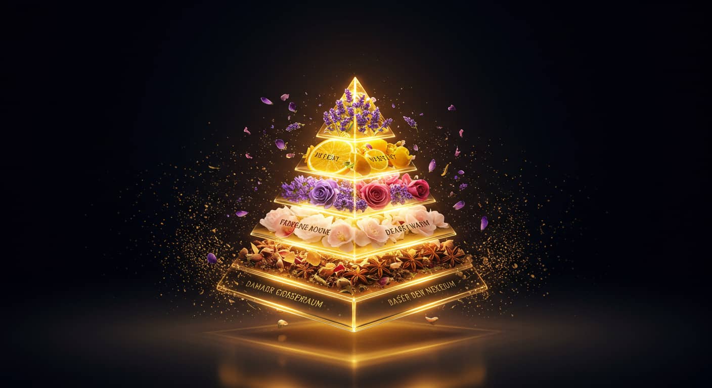 the 3-tier Fragrance Pyramid with Top, Heart, and Base Perfume Notes