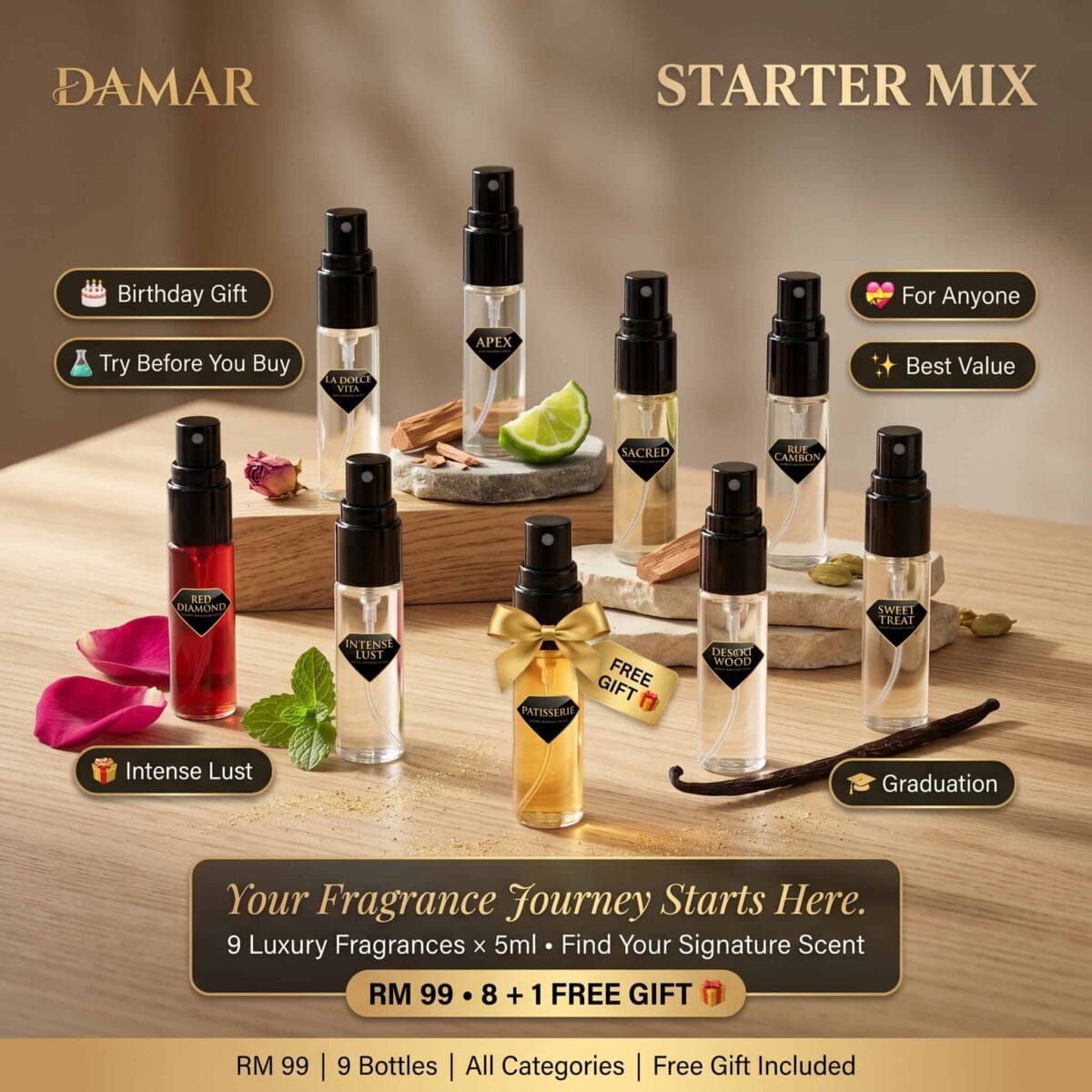 DAMAR perfume sample set 8 bestselling (1)